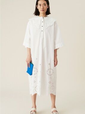 Ganni White Eyelet Midi Dress
